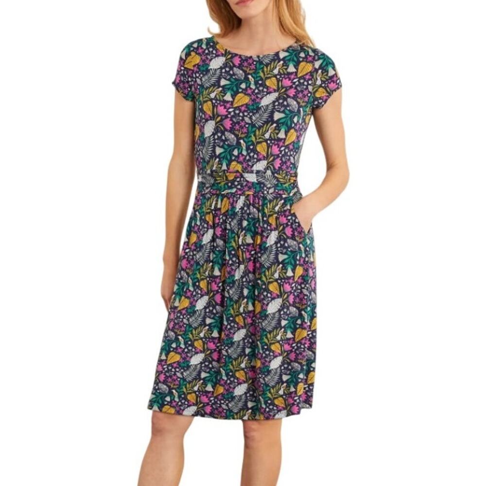 Boden Blue Paradise Floral Amelie Short Sleeve Jersey Dress